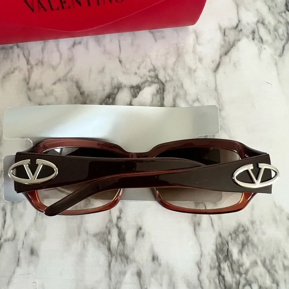 Valentino Oversized Rectangle Sunglasses Black VLogo 5507S NWOT